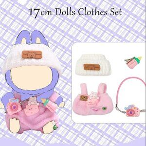Labubu Fashion - Pink Overalls with White Hat & Cute Accessories